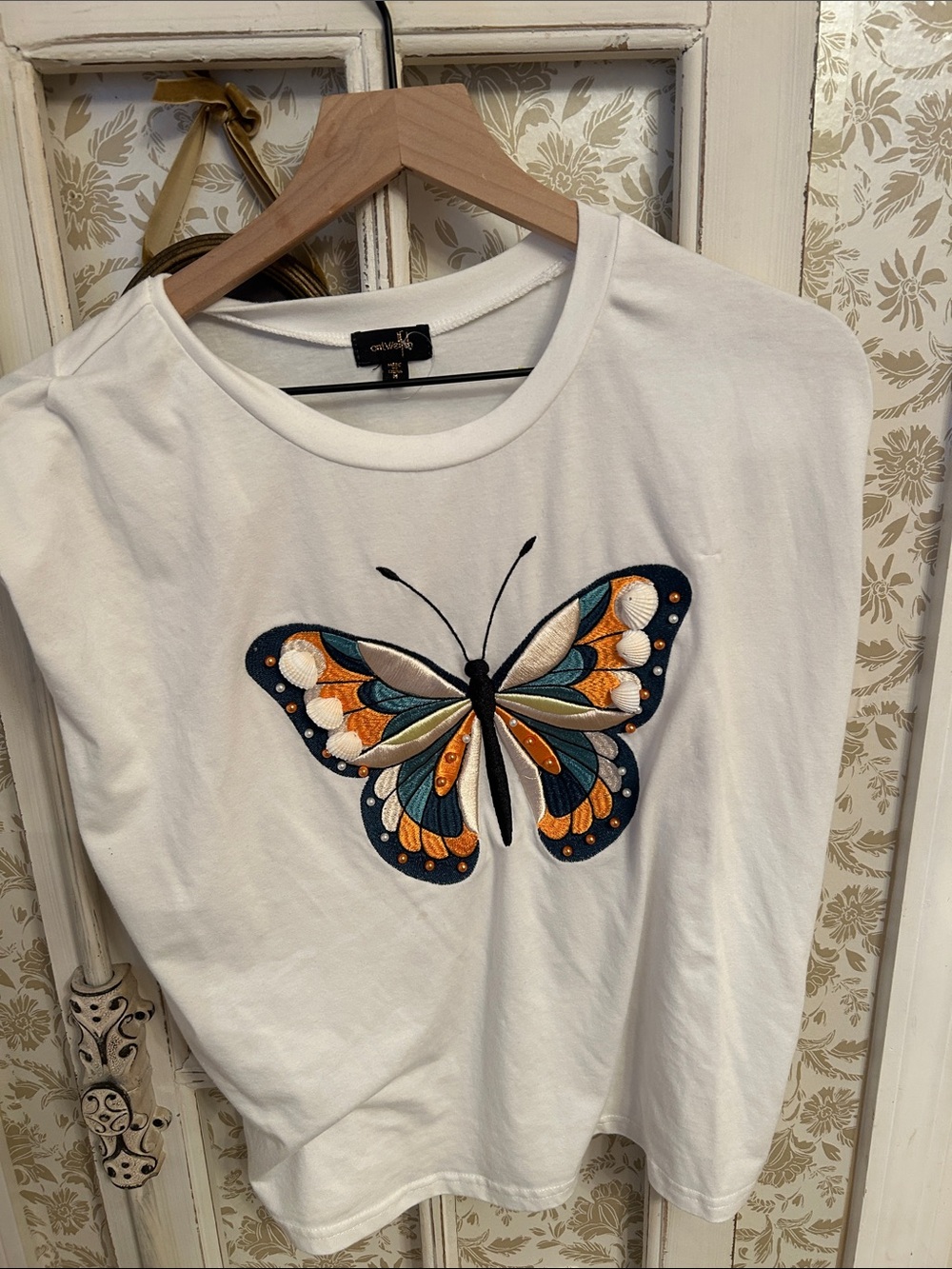 Butterfly embroidered top